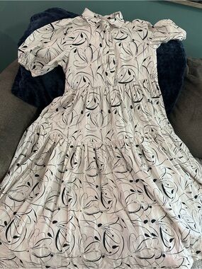 En Saison off white Dress with Black Abstract Floral Print